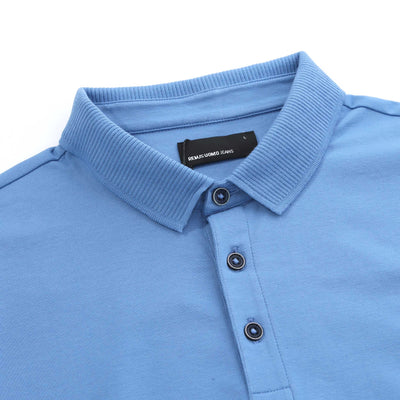 Remus Uomo Cotton Jersey Polo Shirt in Riviera Blue Placket