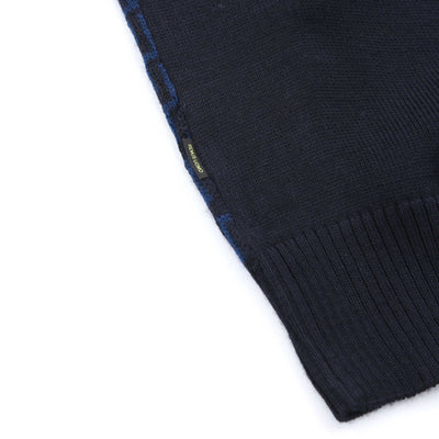 Remus Uomo Jacquard Print Polo Knitwear in Navy Blue Logo Tab