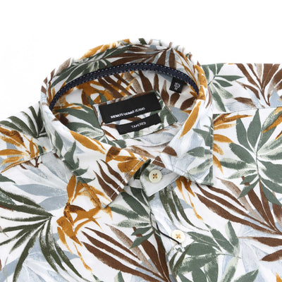 Remus Uomo Jungle Print Short Sleeve Shirt in Green & Beige Print Collar