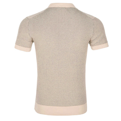Remus Uomo Open Knitted Polo Shirt in Beige Back