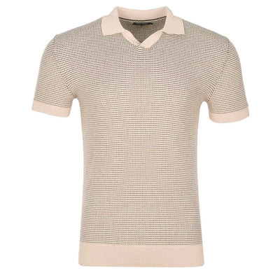 Remus Uomo Open Knitted Polo Shirt in Beige
