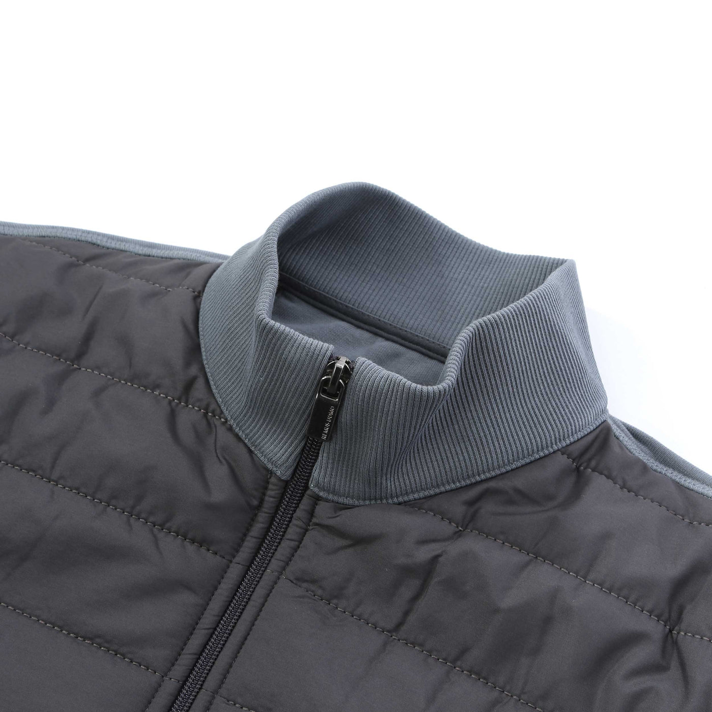 Remus Uomo Panel Zip Thru Hybrid Jacket in Dove Grey Collar