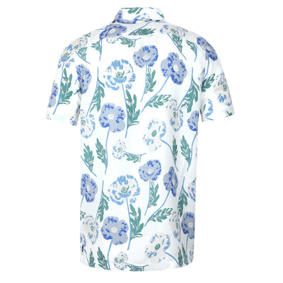 Remus Uomo Paolo Floral Print SS Shirt in White & Blue Back