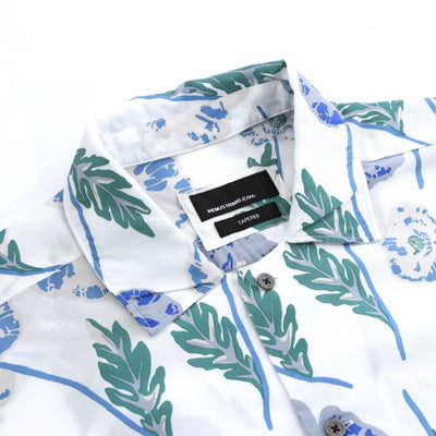 Remus Uomo Paolo Floral Print SS Shirt in White & Blue Collar