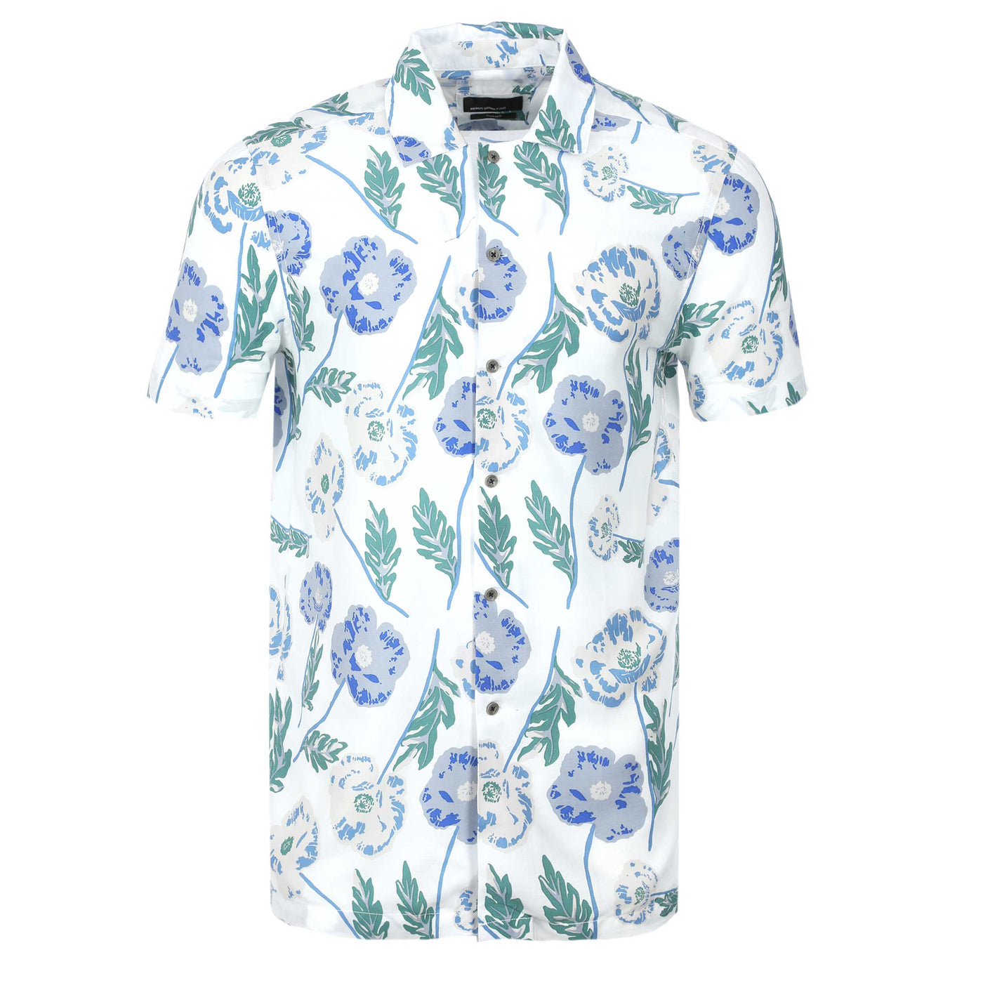 Remus Uomo Paolo Floral Print SS Shirt in White & Blue