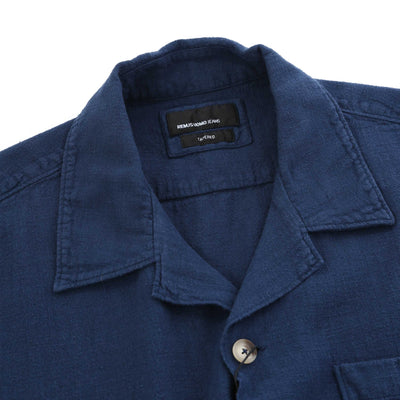 Remus Uomo Paolo Linen SS Shirt in Navy Collar