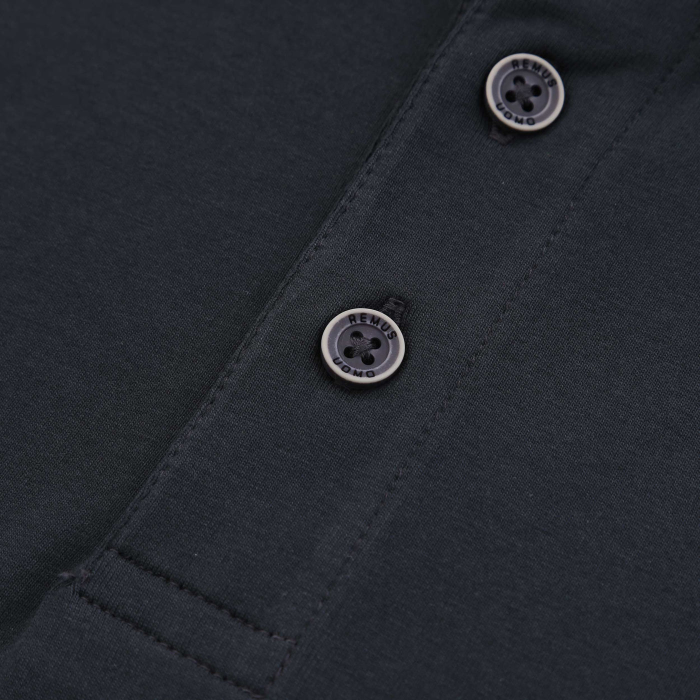 Remus Uomo Plain LS Polo Shirt in Charcoal Buttons