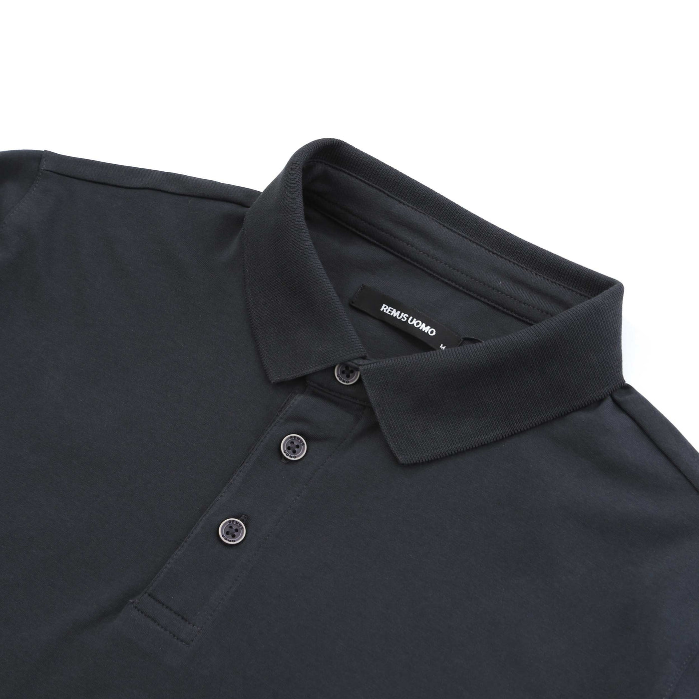 Remus Uomo Plain LS Polo Shirt in Charcoal Collar