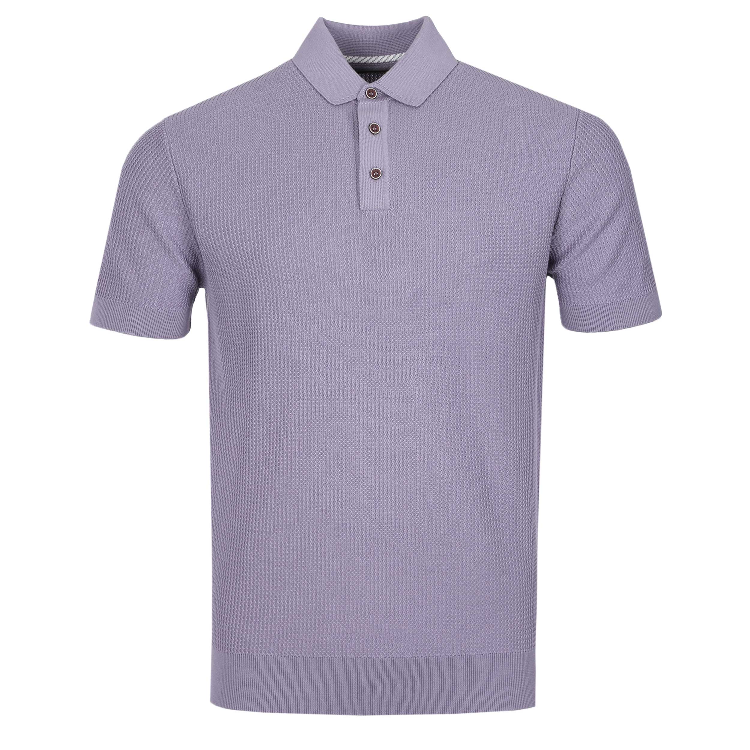 Remus Uomo Seersucker Knitted Polo Shirt in Lilac