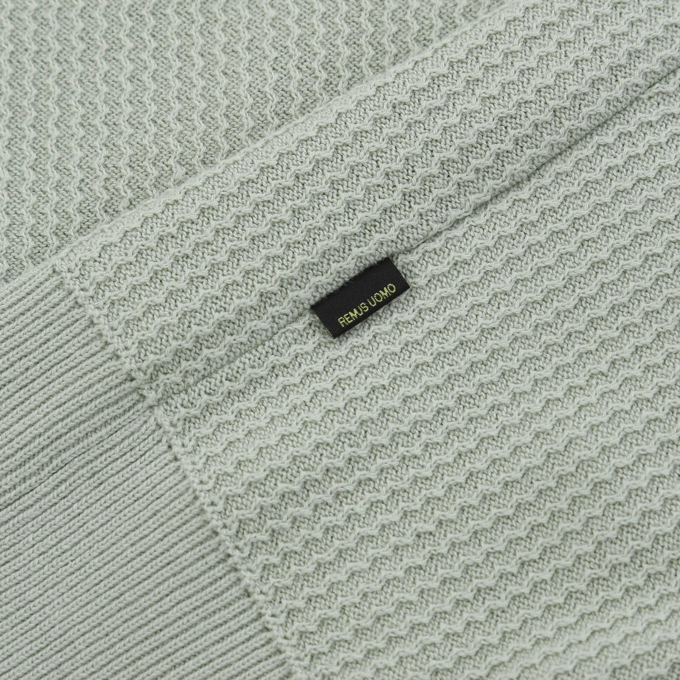 Remus Uomo Seersucker Knitted Polo Shirt in Mint Logo Tab