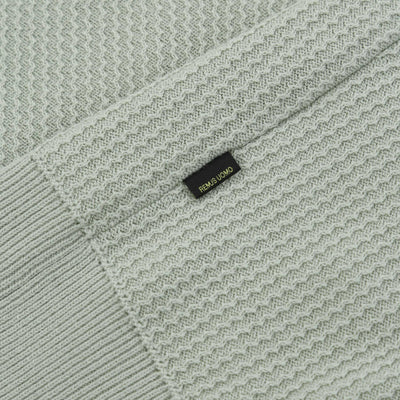 Remus Uomo Seersucker Knitted Polo Shirt in Mint Logo Tab