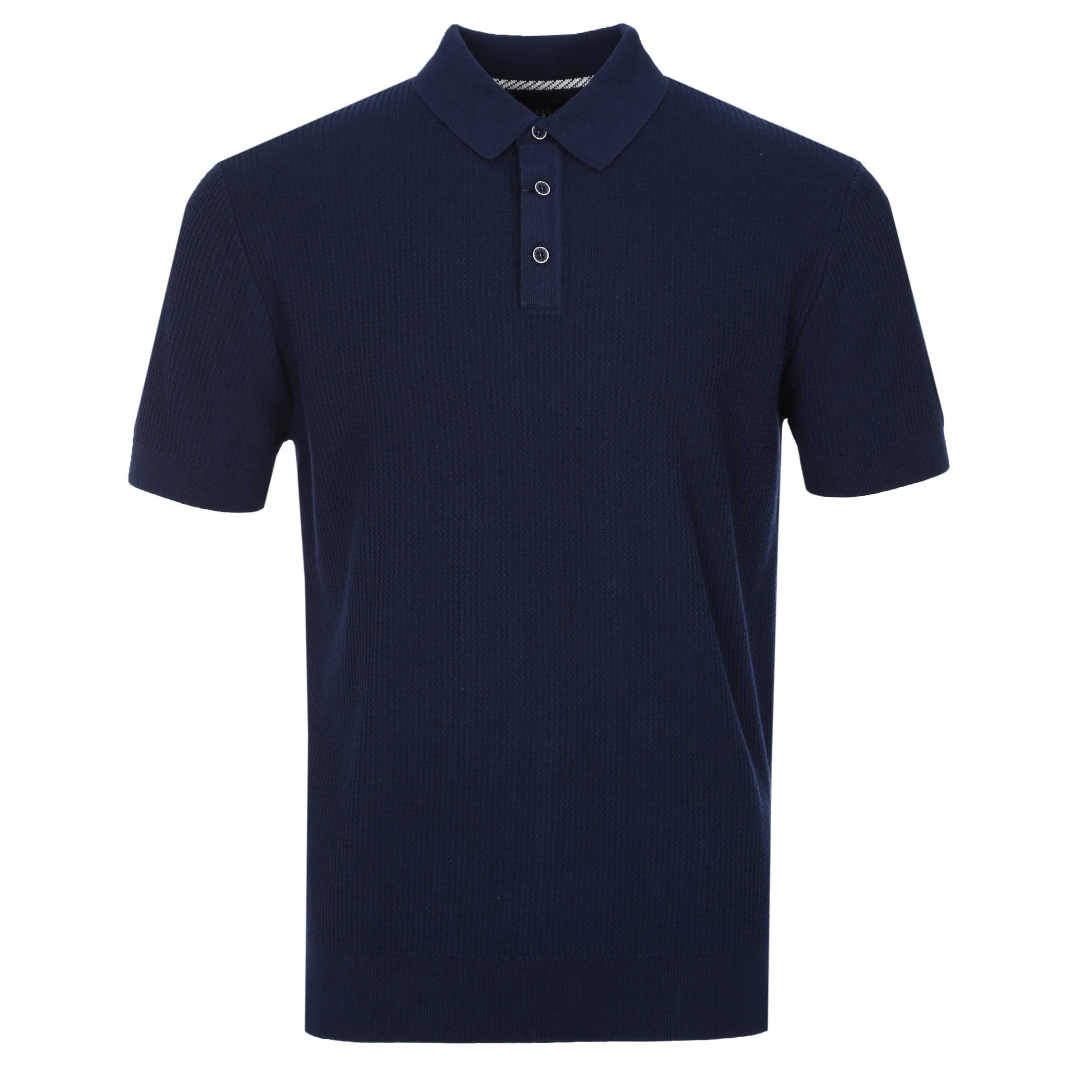 Remus Uomo Seersucker Knitted Polo Shirt in Navy