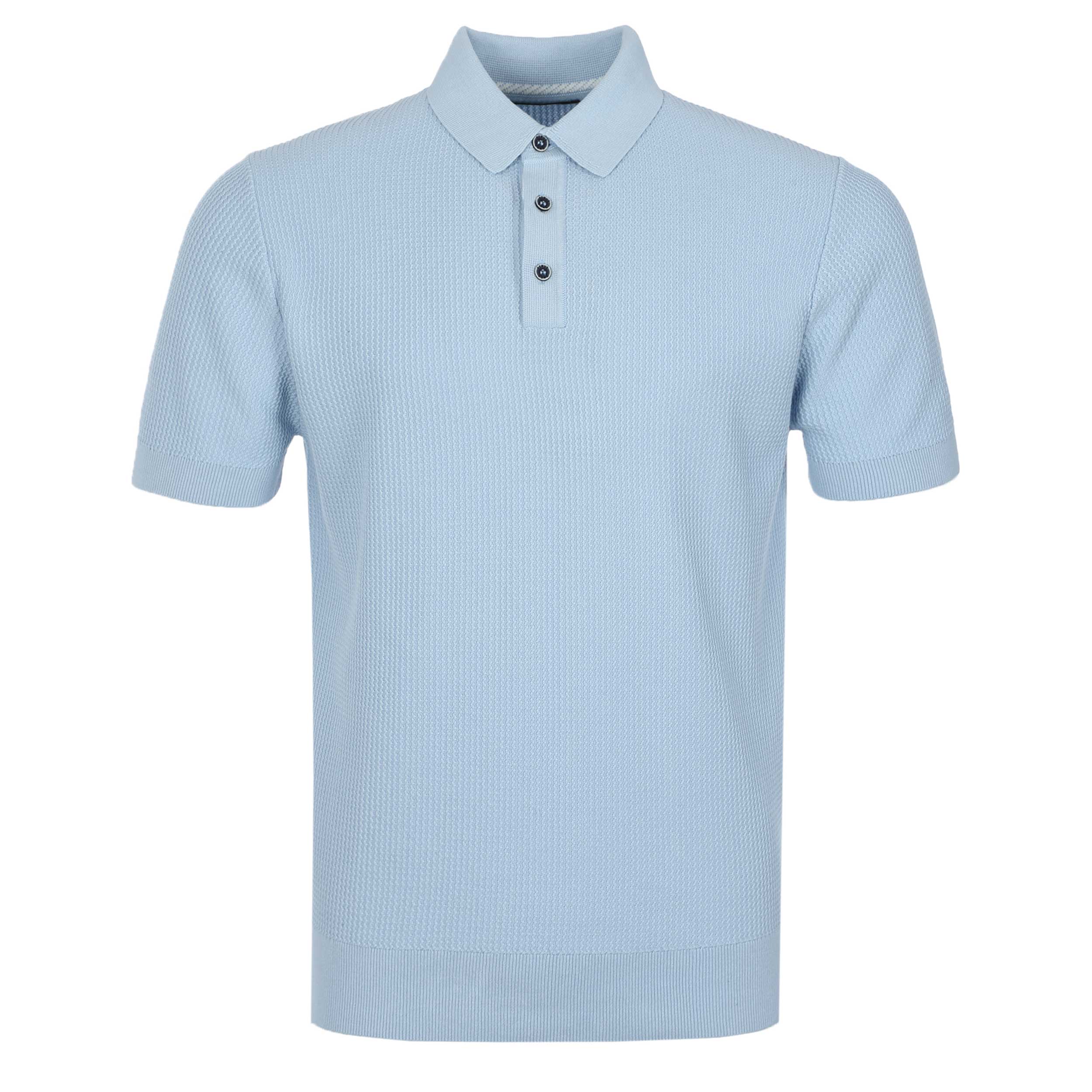 Remus Uomo Seersucker Knitted Polo Shirt in Sky Blue