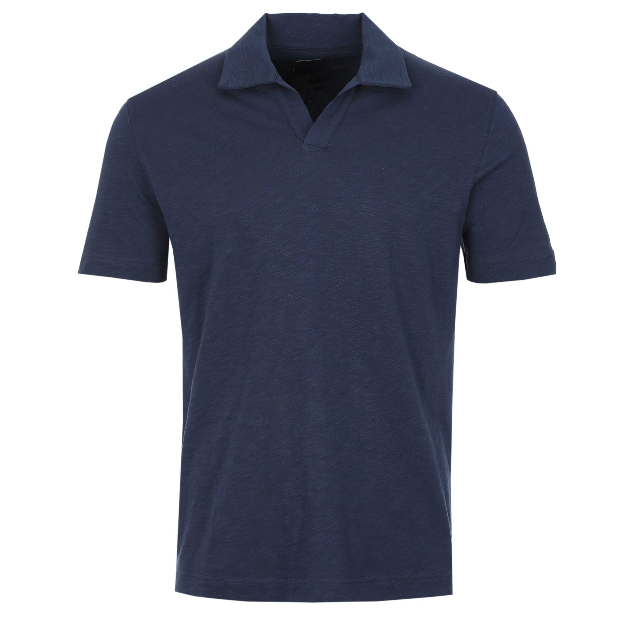 Remus Uomo Skipper Collar Slub Polo Shirt in Navy