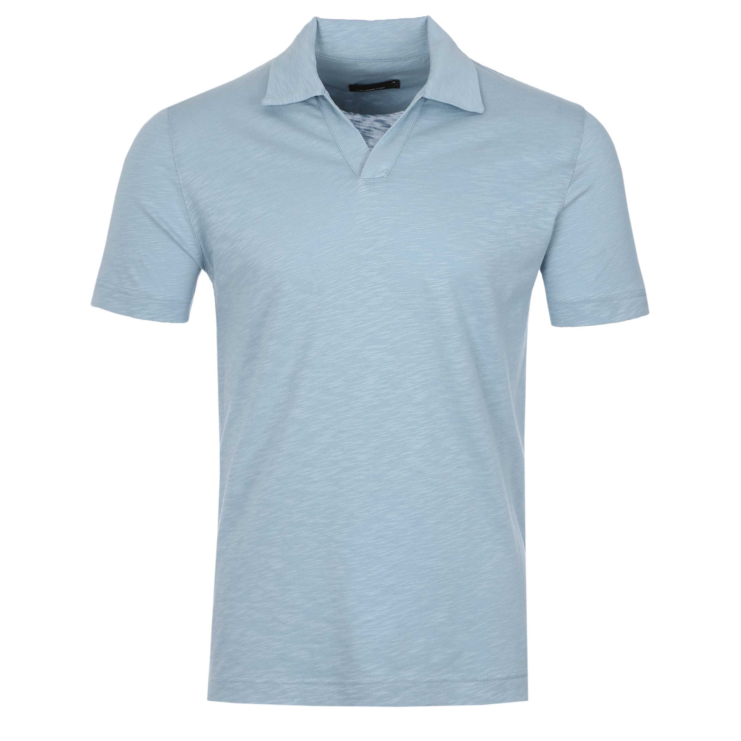 Remus Uomo Skipper Collar Slub Polo Shirt in Sky Blue
