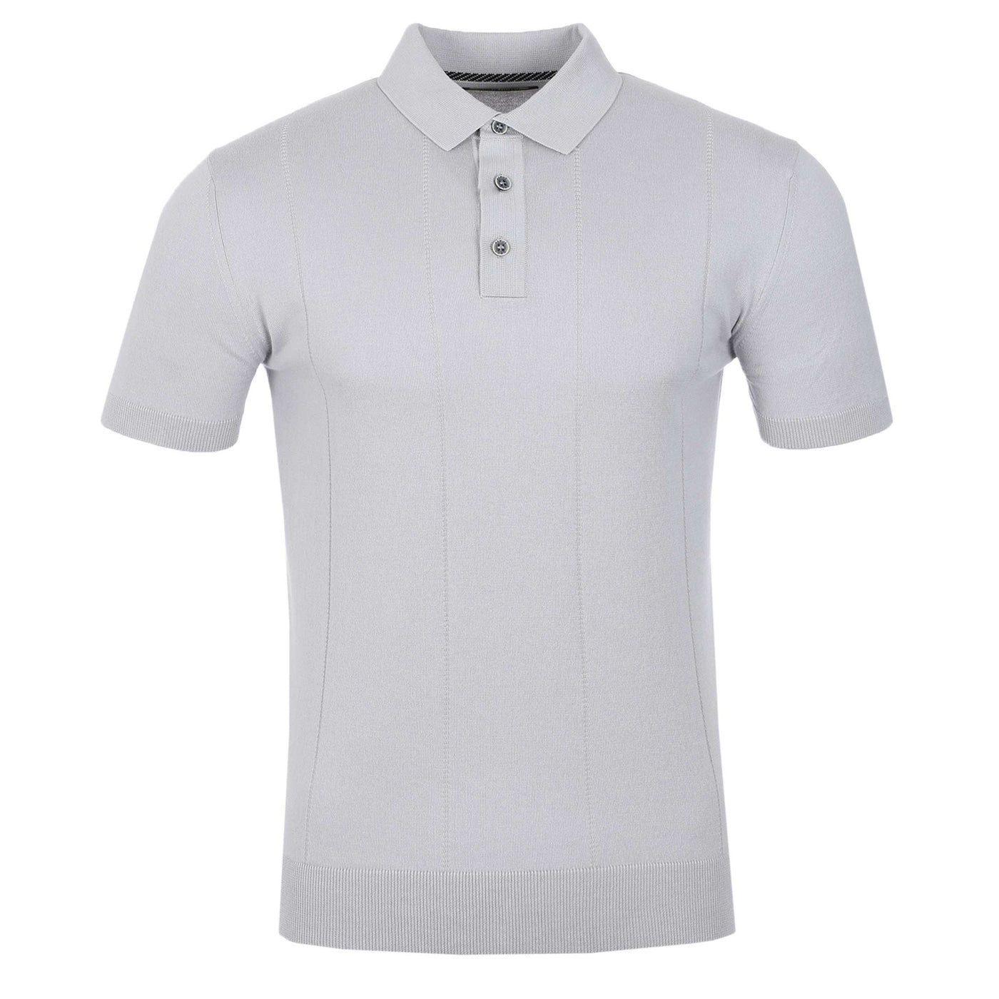 Remus Uomo Vertical Lines 3 button Knitted Polo Shirt in Grey 