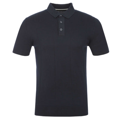 Remus Uomo Vertical Lines 3 button Knitted Polo Shirt in Navy