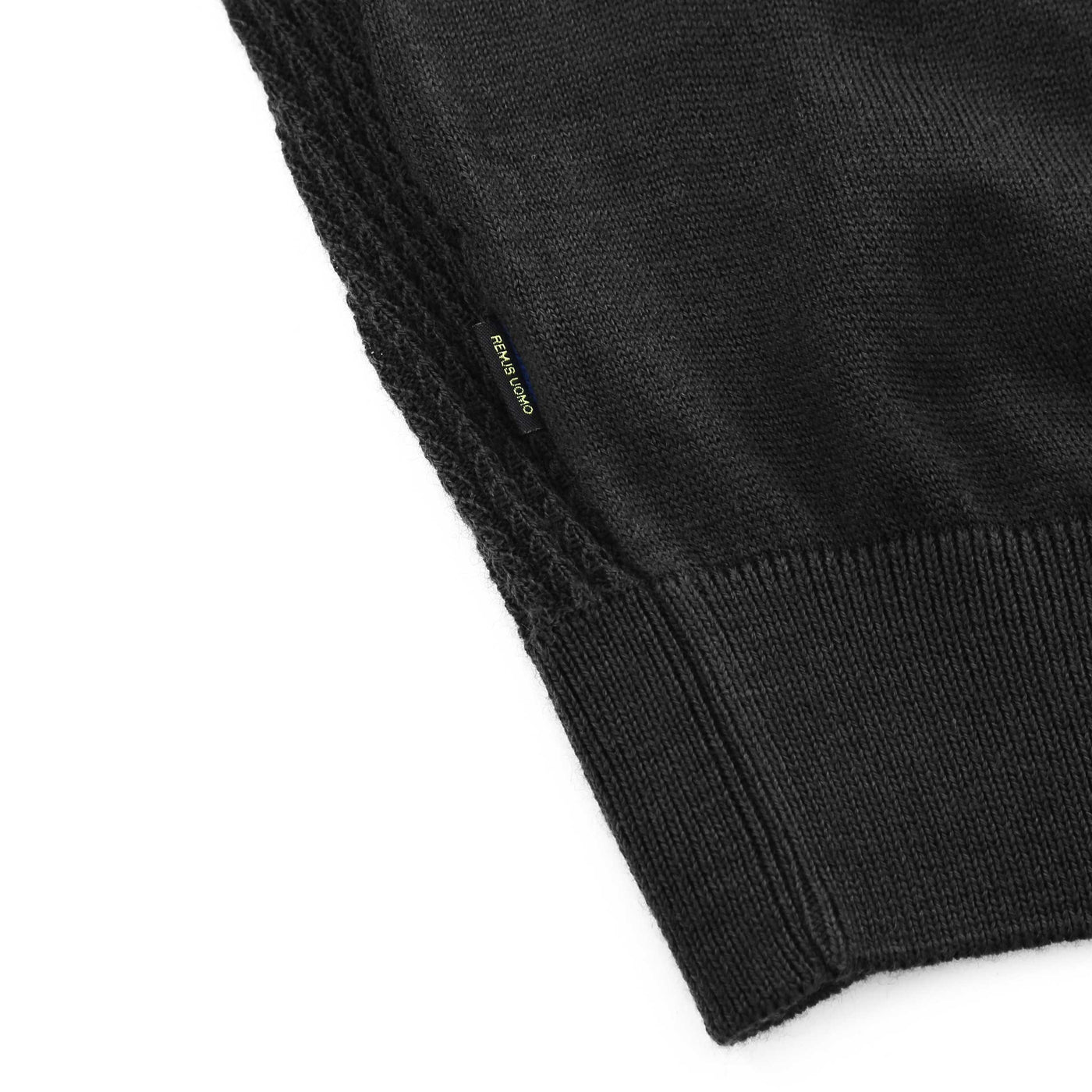 Remus Uomo Waffle Front Knitted Polo in Black Logo Tab
