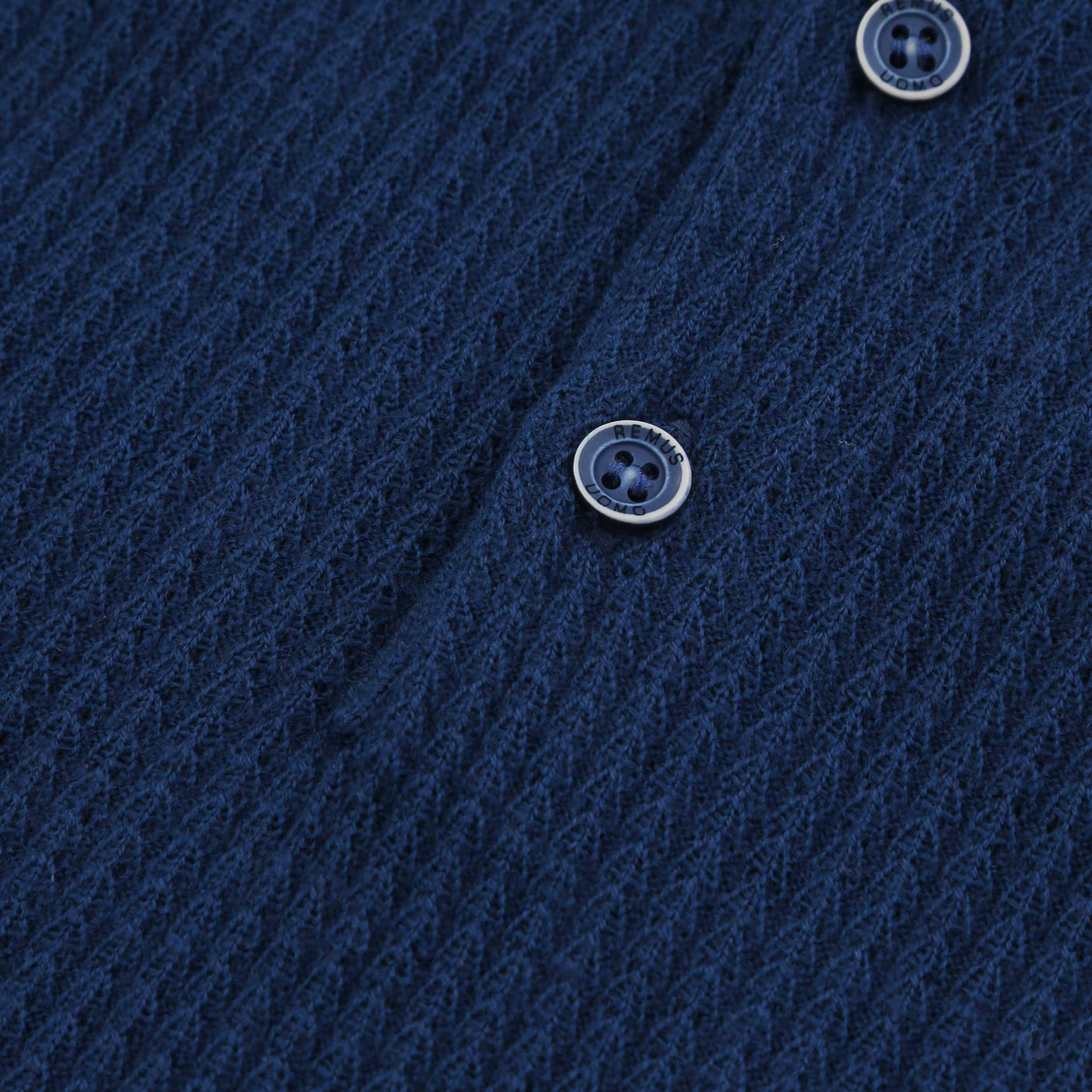 Remus Uomo Waffle Front Knitted Polo in Blue Buttons