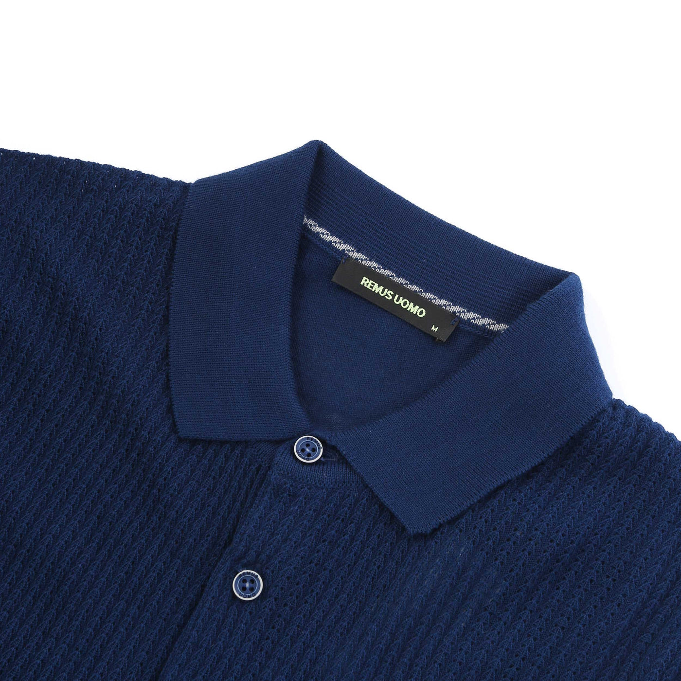 Remus Uomo Waffle Front Knitted Polo in Blue Collar