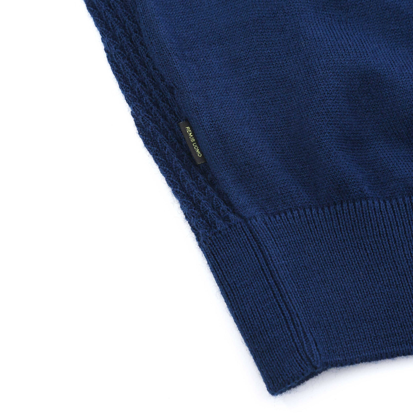 Remus Uomo Waffle Front Knitted Polo in Blue Logo Tab
