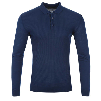 Remus Uomo Waffle Front Knitted Polo in Blue