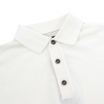 Remus Uomo Waffle Knitted Polo Shirt in Ecru Collar