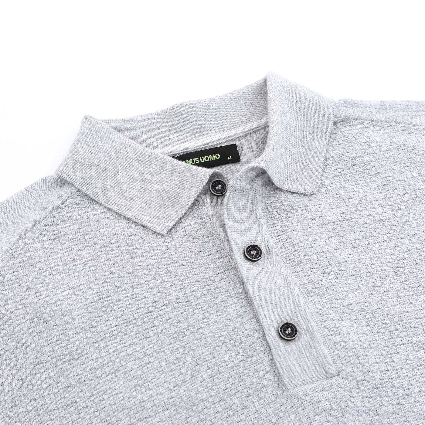 Remus Uomo Waffle Knitted Polo Shirt in Grey Collar