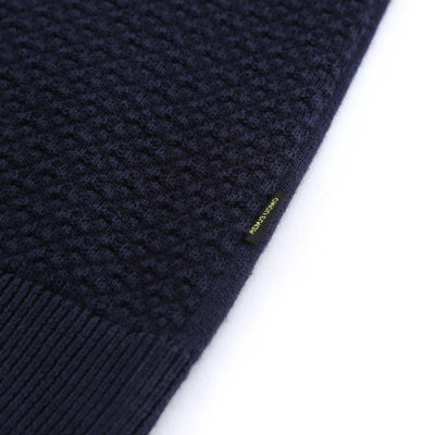 Remus Uomo Waffle Knitted Polo Shirt in Navy Logo Tab