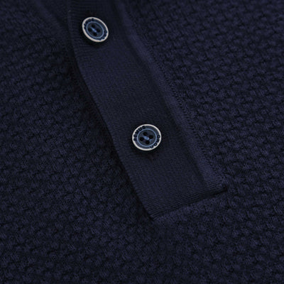 Remus Uomo Waffle Knitted Polo Shirt in Navy Placket