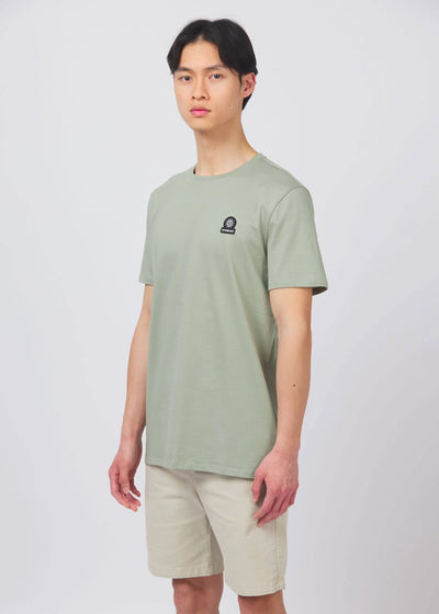Sandbanks Badge Logo T Shirt in Sage Model