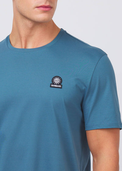 Sandbanks Badge Logo T Shirt in Teal Model 3