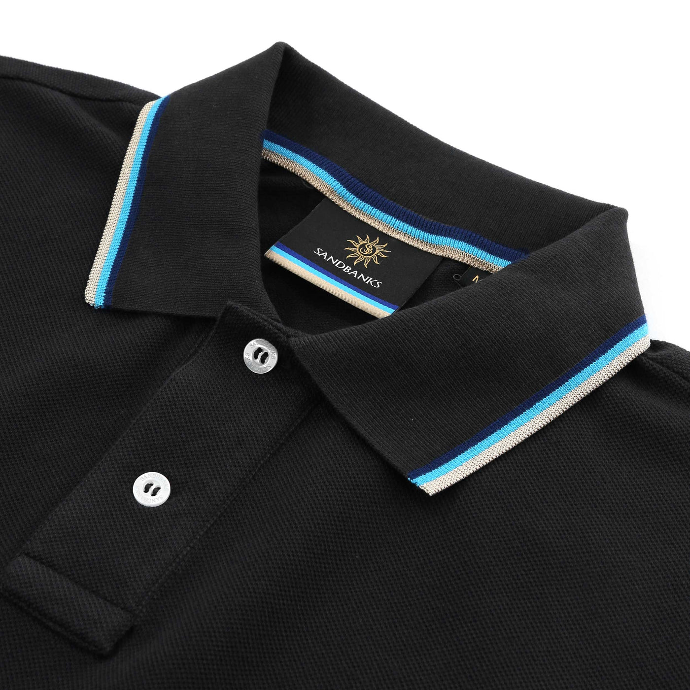 Sandbanks Badge Logo Tipped Polo Shirt in Black Collar