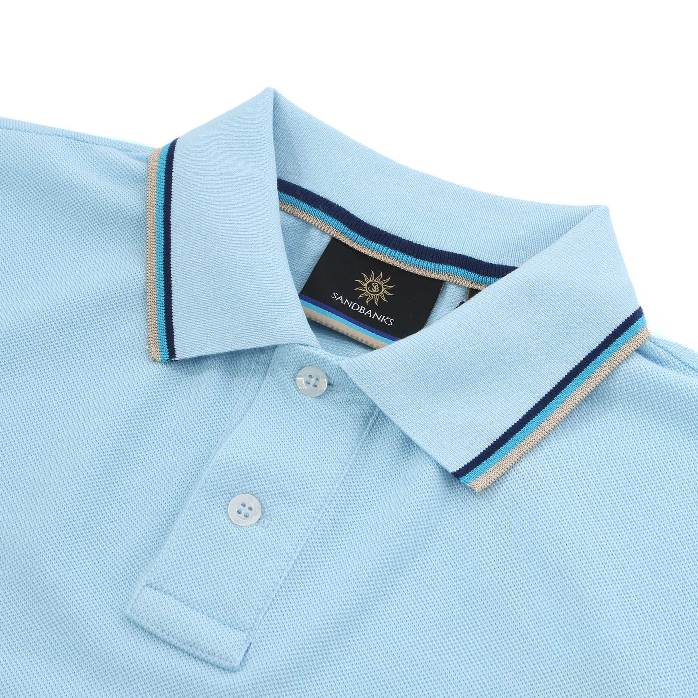 Sandbanks Badge Logo Tipped Polo Shirt in Crystal Blue Collar