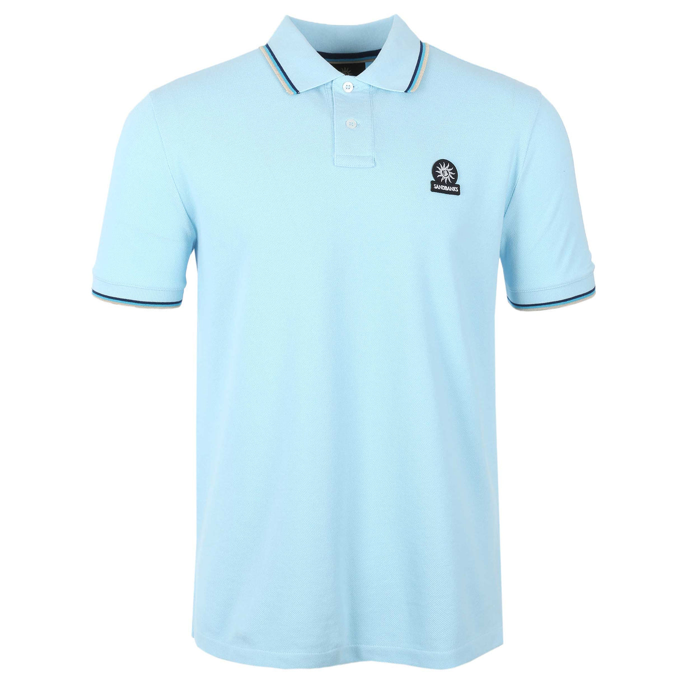 Sandbanks Badge Logo Tipped Polo Shirt in Crystal Blue