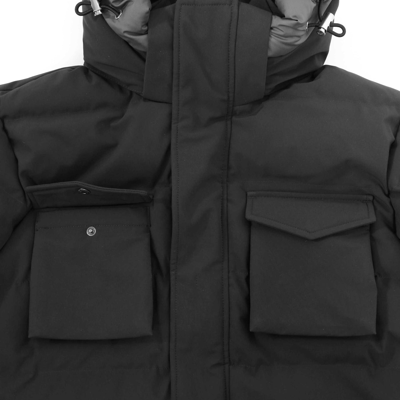 Sandbanks Branksome Long Puffer Jacket in Charcoal Chest Pockets