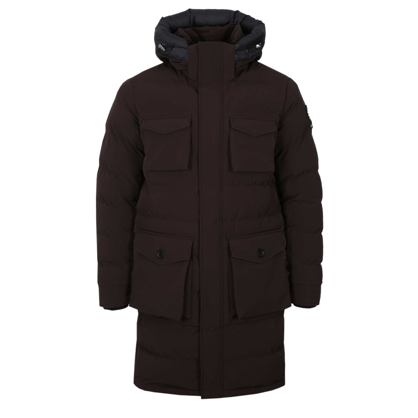 Sandbanks Branksome Long Puffer Jacket in Chocolate