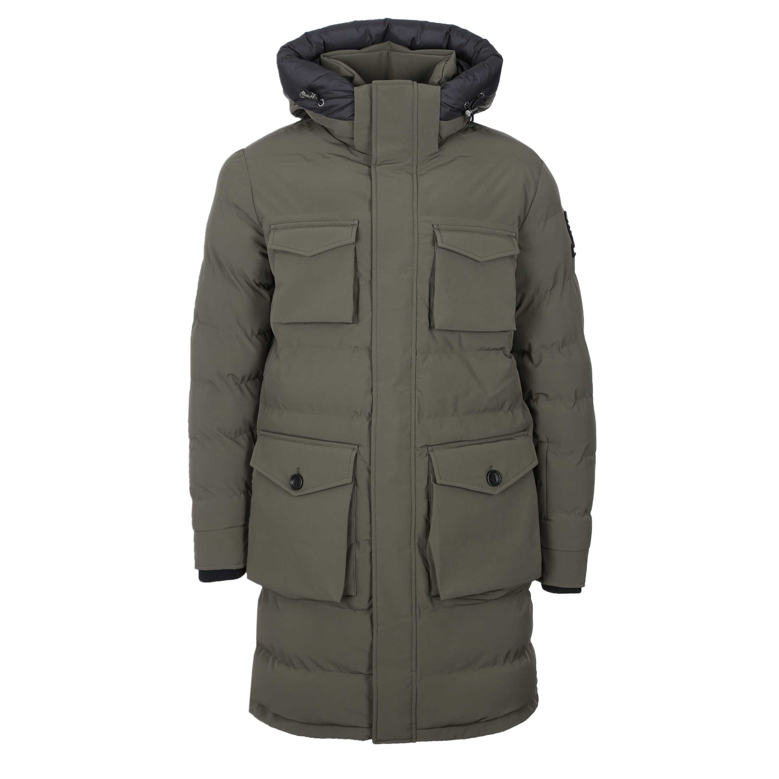 Sandbanks Branksome Long Puffer Jacket in Khaki