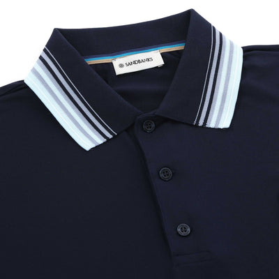 Sandbanks Gradient Rib Polo Shirt in Navy Collar