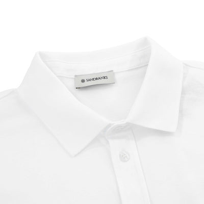 Sandbanks Interlock Full Button Polo Shirt in White Collar