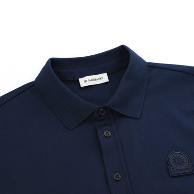 Sandbanks Interlock Full Button Polo Shirt in Navy Collar