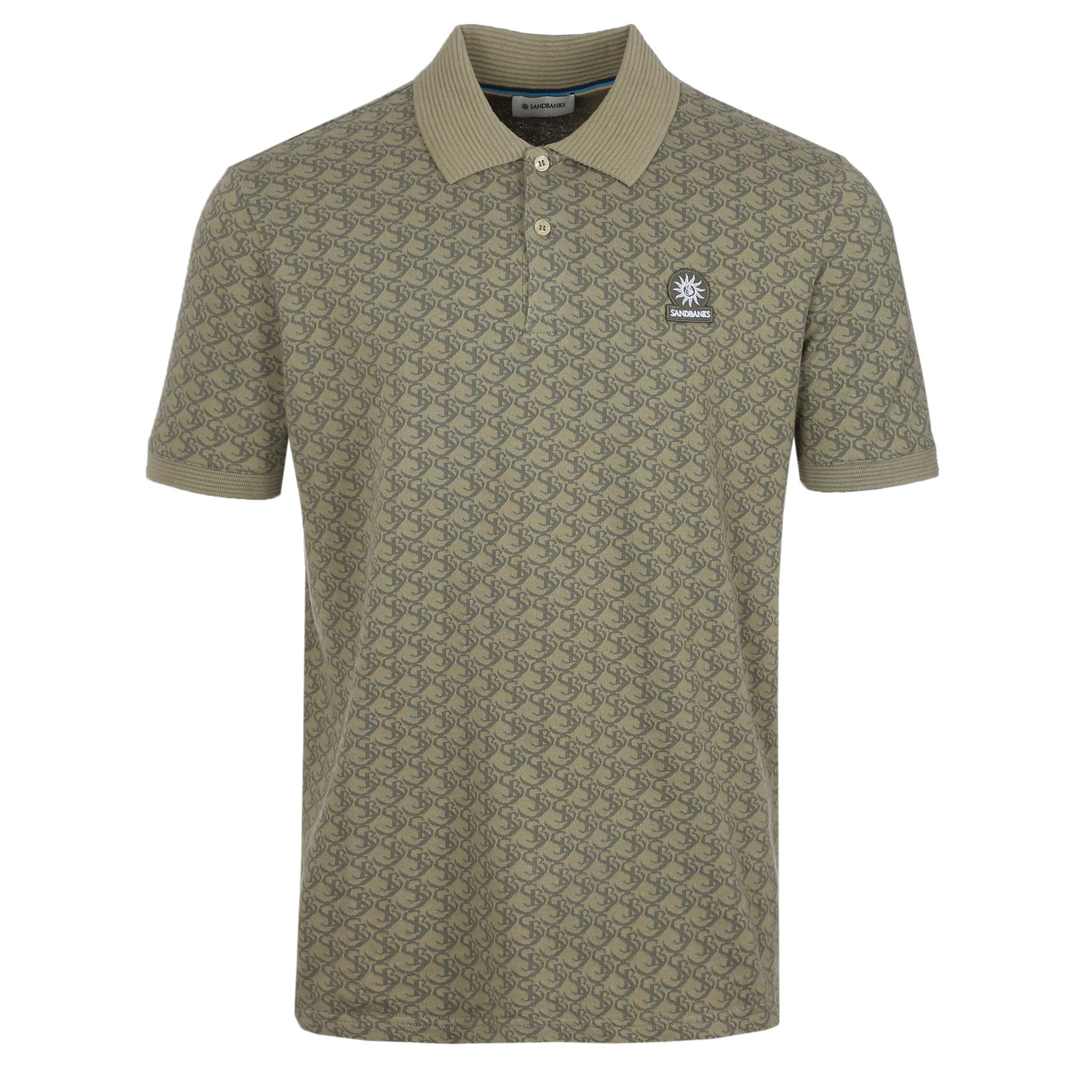 Sandbanks Jacquard Monogram Knitted Polo Shirt in Sage