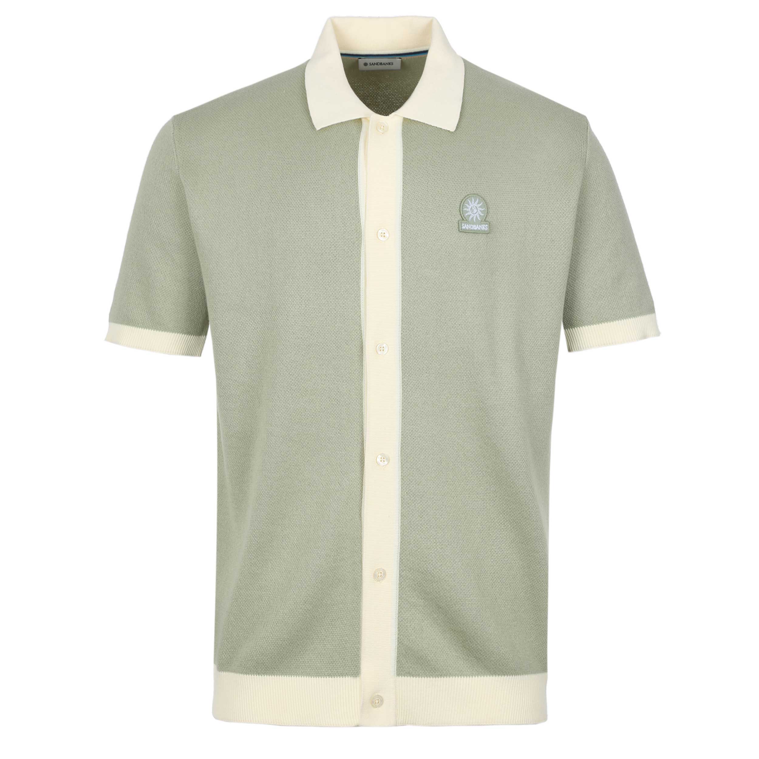 Sandbanks Knitted Full Button Polo Shirt in Sage