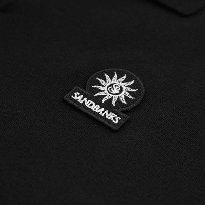 Sandbanks Knitted Open Collar Polo Shirt in Black Badge