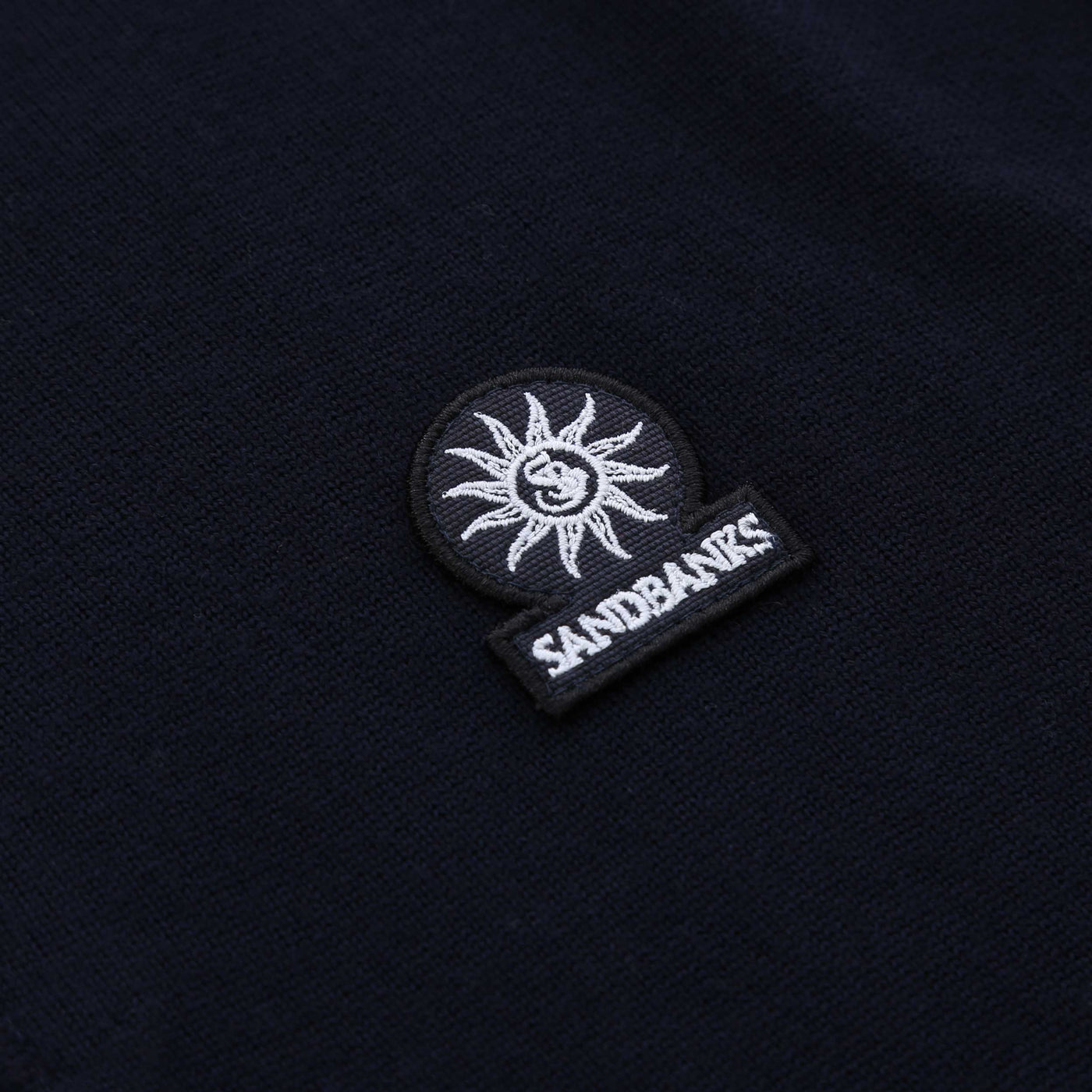 Sandbanks Merino Wool 1/4 Zip Knitwear in Navy Logo