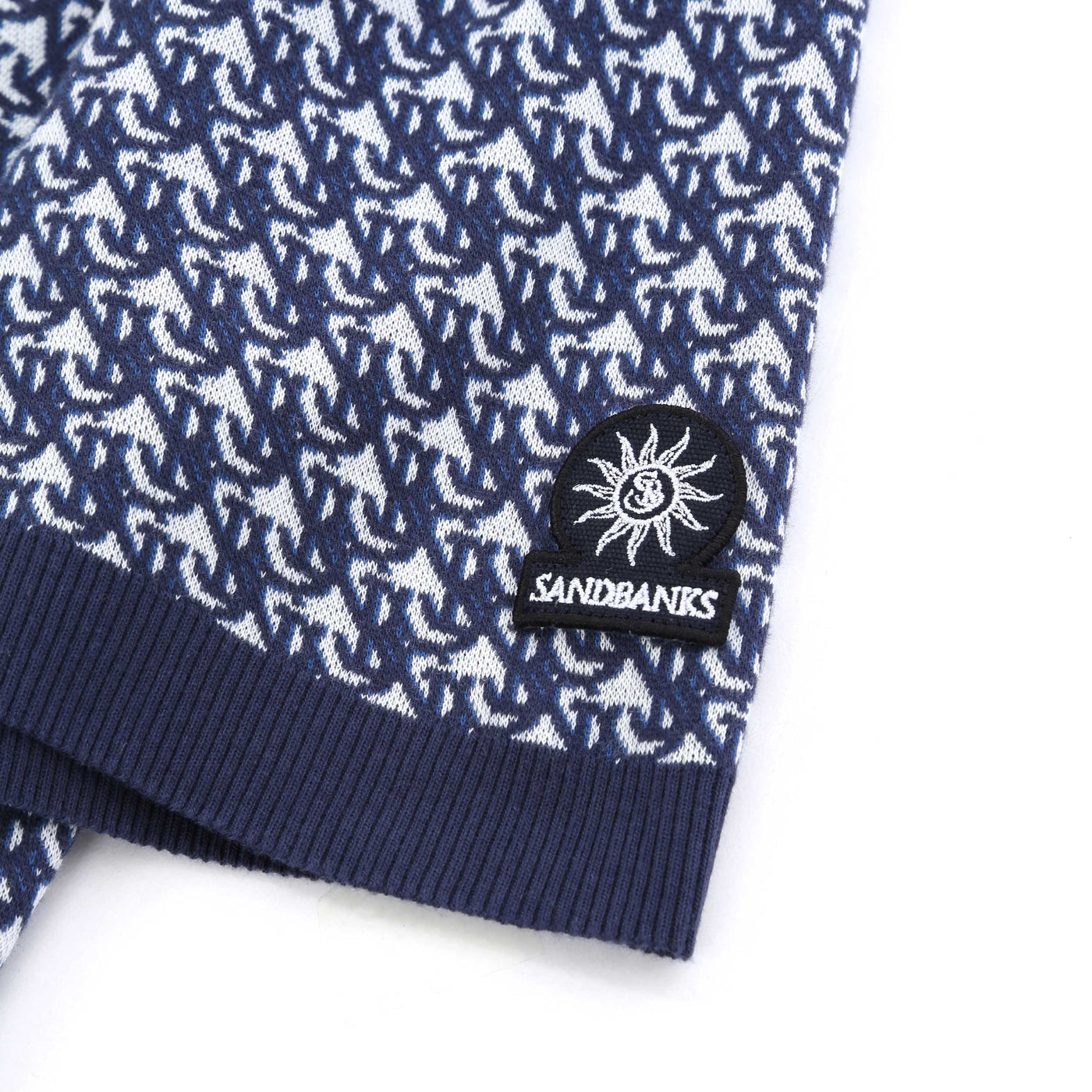 Sandbanks Monogram Knitted Polo Shirt in Navy Logo