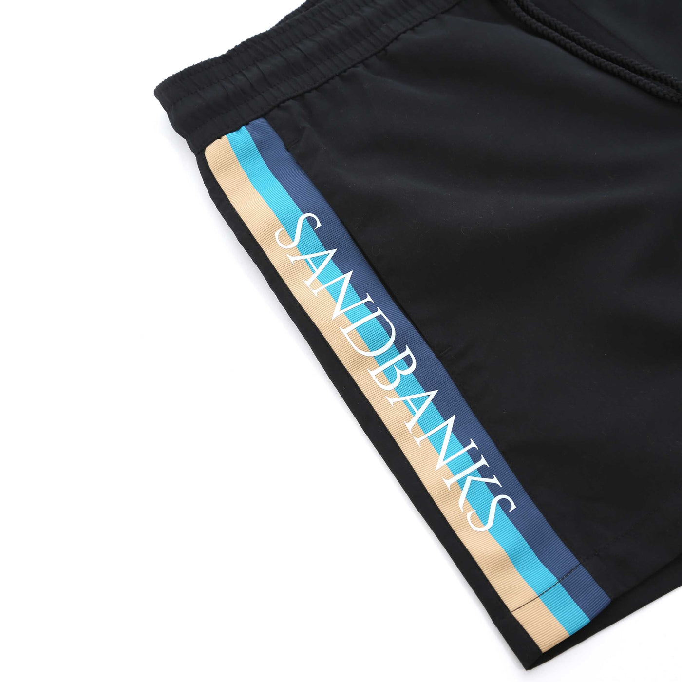 Sandbanks Retro Swim Shorts in Black Logo Detail