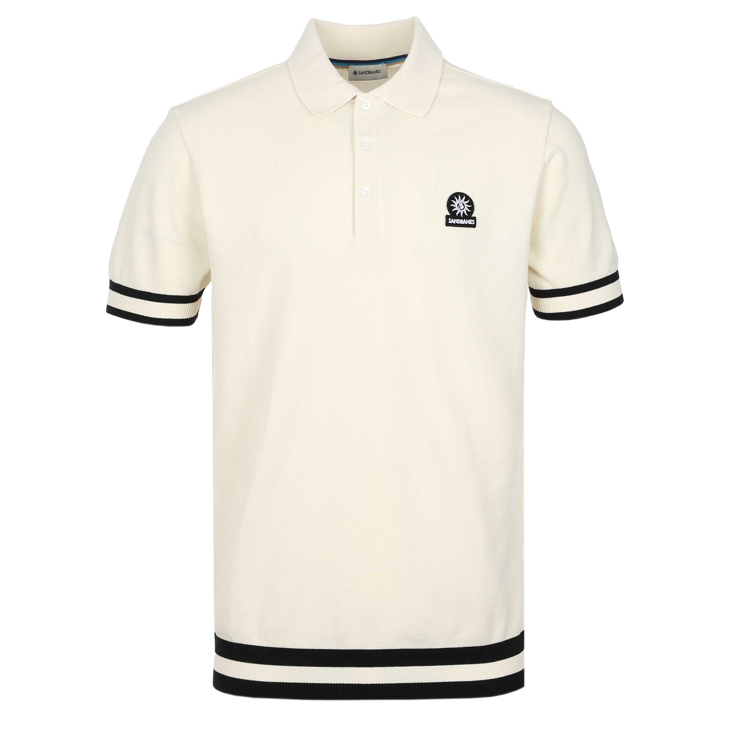 Sandbanks Striped Hem Pique Polo Shirt in Ecru
