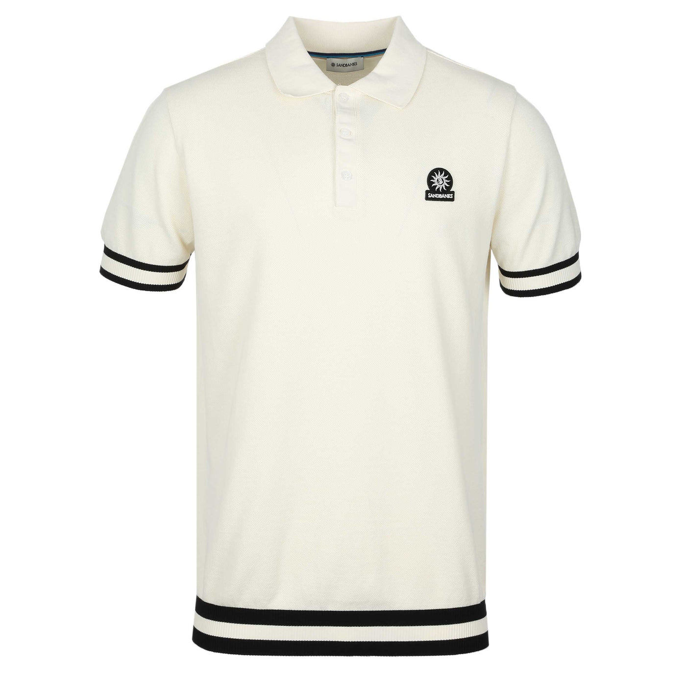 Sandbanks Striped Hem Pique Polo Shirt in Natural Stone