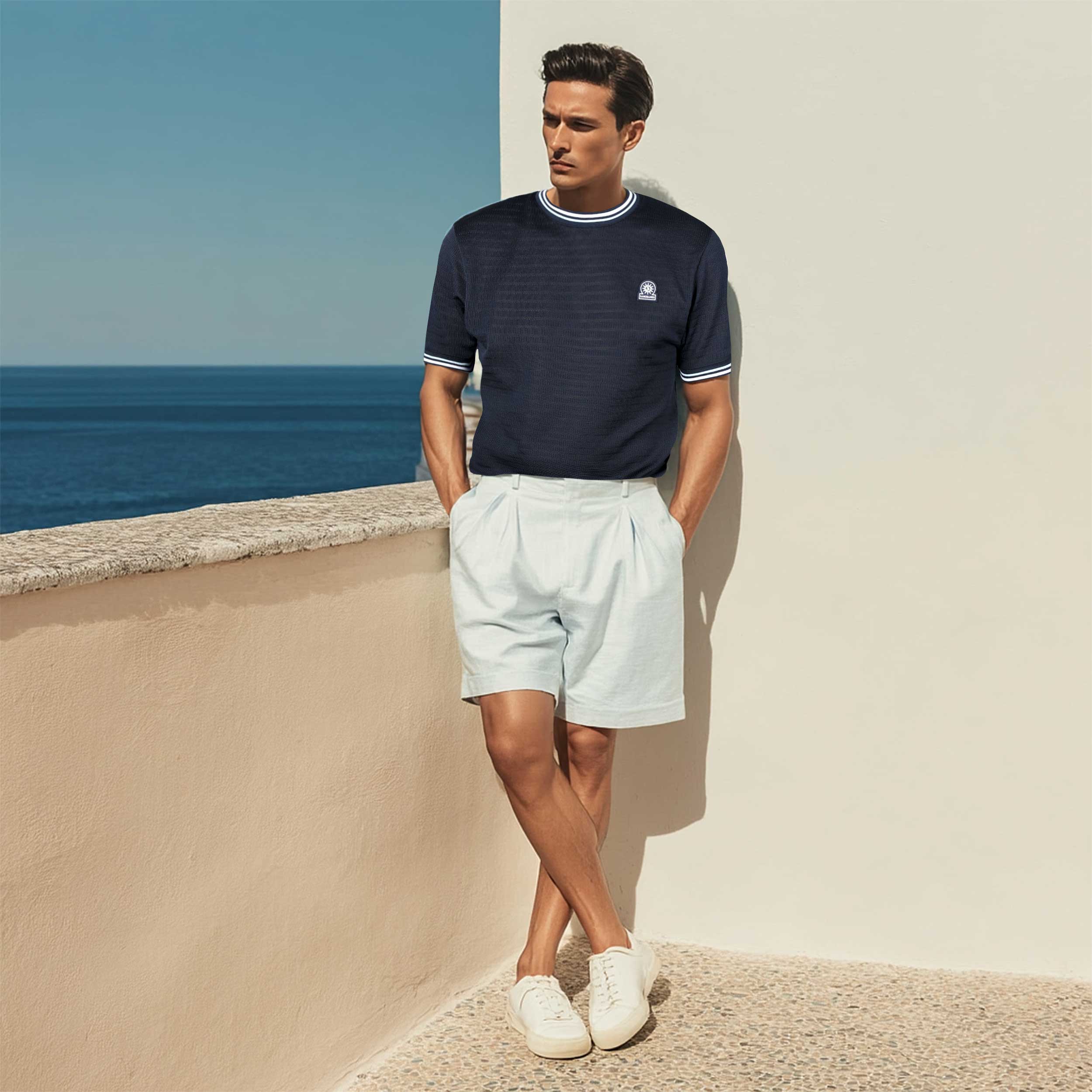 Sandbanks Textured Jacquard T Shirt in Navy